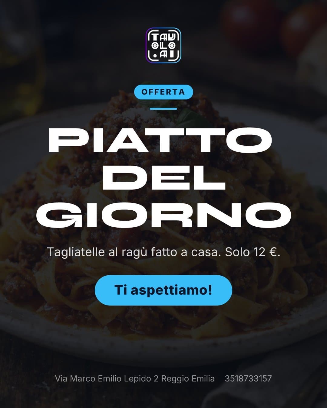 Locandina del piatto del giorno creata dal prodotto